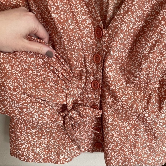 Free People | Orange Floral Print Cottagecore Button Front Cotton top, S - Picture 5 of 11